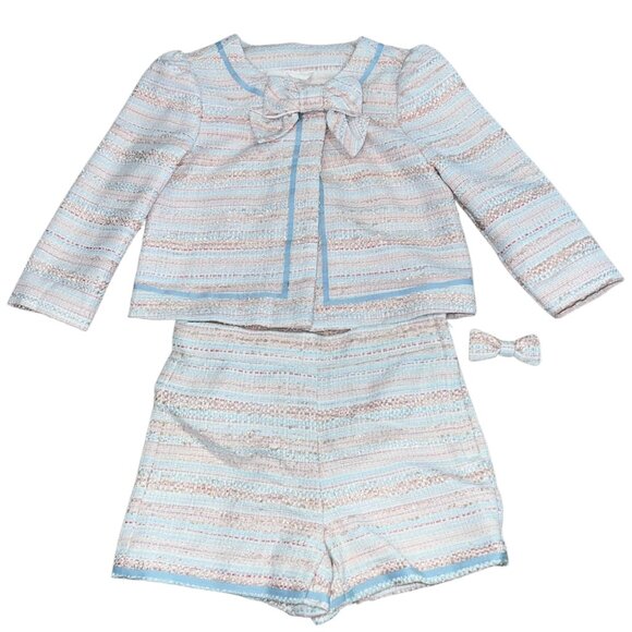 Janie and Jack Boucle Tweed "All Abloom" 2-Piece Jacket & Shorts Set Bow Accent - Picture 1 of 7
